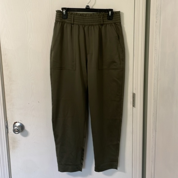 Abercrombie & Fitch Olive Dressy Trouser Joggers High Rise Elastic Band Sz Large - Picture 1 of 8